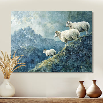 Mountain Retreat Of Sheep - Blue Sheep Wall Art